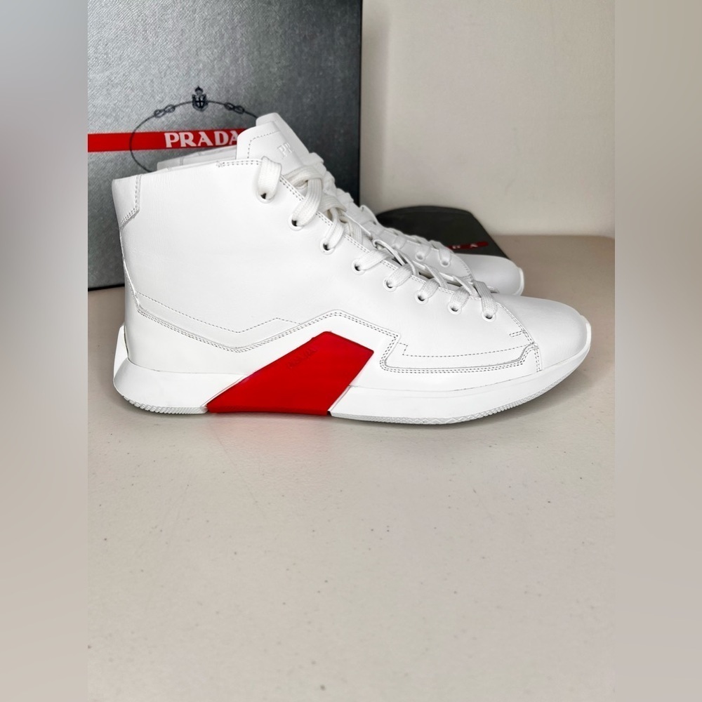 RARE NWT Prada Linea Rossa High Top Sneakers Men’s Tennis Shoes Sz 10 4T288210 - Picture 2 of 10